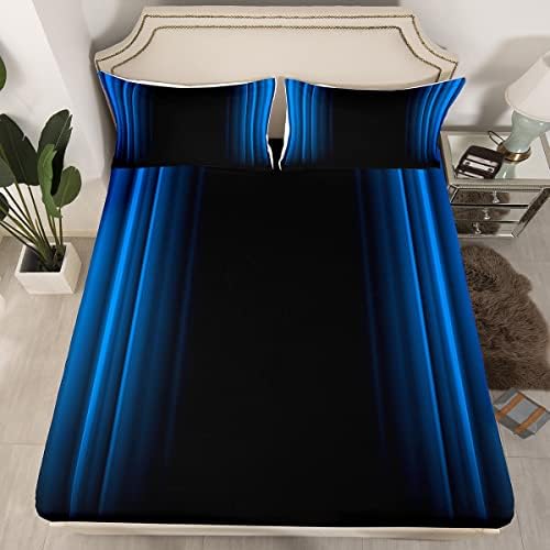 Feelyou Geometric Abstract Ombre Bed Sheets Kids Teens Blue and Black Striped Sheet Set Decor Modern Fashion Bed Set Bedroom Collection 4Pcs Queen Size
