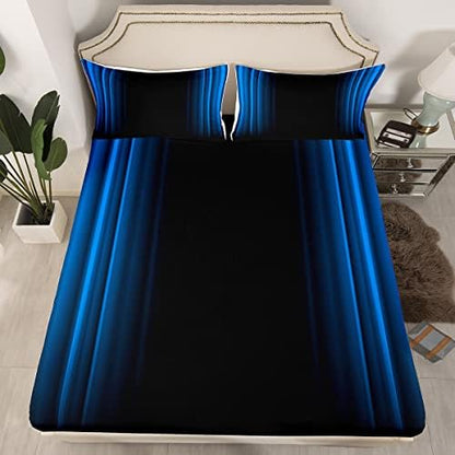 Feelyou Geometric Abstract Ombre Bed Sheets Kids Teens Blue and Black Striped Sheet Set Decor Modern Fashion Bed Set Bedroom Collection 4Pcs Queen Size