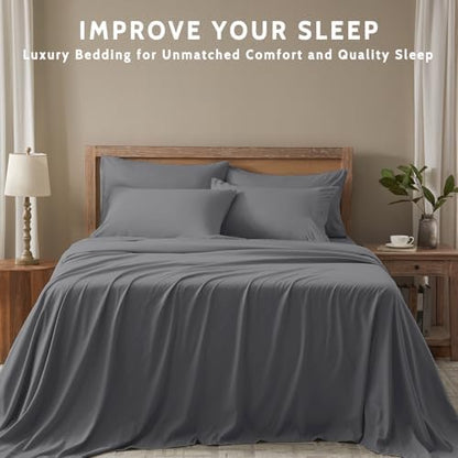 Full Size Bed Sheets - 6 Piece Soft Microfiber and Wrinkle Free Sheets - Easy Care, Extra Soft, Cooling Sheets - 1 Deep Pocket Fitted Sheet 1 Flat Sheet and 4 Pillowcases (Full Dark Grey)