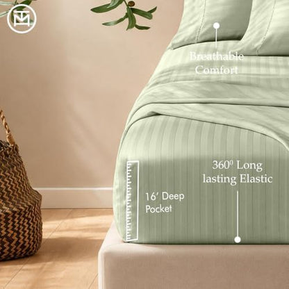 Threadmill 600 Thread Count Cotton Cal King Sheet Set, Sateen, Sage Green