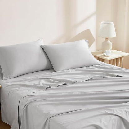 Linen Closet 100% Organic Cotton Full Size Sheets Set, 4 Pcs, Light Grey - Percale Bed Sheets & Pillowcases Set - Up To 16" Deep Pocket Fitted Sheet - Cooling, Crisp & Breathable - For Hot Sleepers