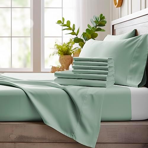 Bamboo Bay 6 Piece California King Size Sheet Set, 100% Viscose Made from Bamboo, Breathable, Ultra Soft Cooling Bed Sheets for Hot Sleepers, Beddings with Deep Pockets Fit 16" Mattress, Sage Green