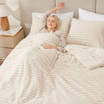 EXQ Home Fluffy Comforter Set Full Size,3 Pieces Bed Set,Beige