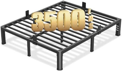 FUIOBYVV 10 Inch Queen Bed Frame with Rounded Corner and Headboard Hole Mattress Retainers 3500 LBS Metal Heavy Duty Steel Slats Support No Box Spring Needed Platform Noise Free Easy Assembly