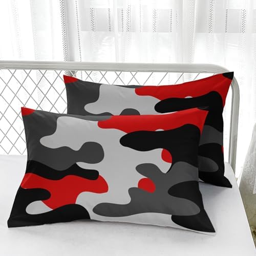 Nttopship Camo Comforter Set for Boys Girls Men，3 Pcs Red Desert Camo Bedding Set Boys Bed Set,Camouflage Room Decor with 1 Comforter with 2 Pillow Case(Red Camo, King Size)