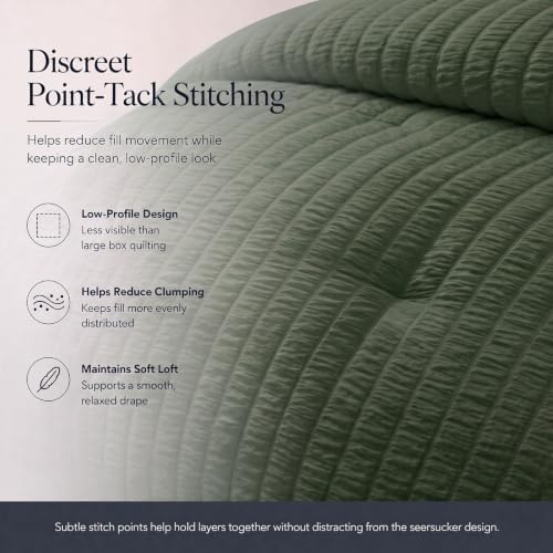CozyLux King Size Comforter Set 7 Pieces Dark Green Seersucker Bed in a Bag