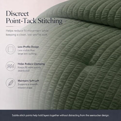 CozyLux King Size Comforter Set 7 Pieces Dark Green Seersucker Bed in a Bag