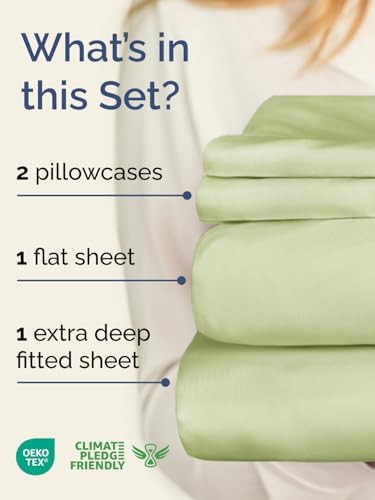 Extra Deep Queen Sheet Set - 4 Piece Cooling Sheets - Light Sage Green
