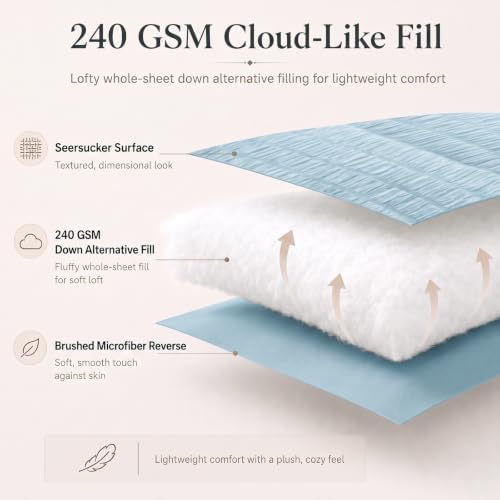 CozyLux Oversized Queen Seersucker Comforter Set, Light Blue, 98 x 98 in