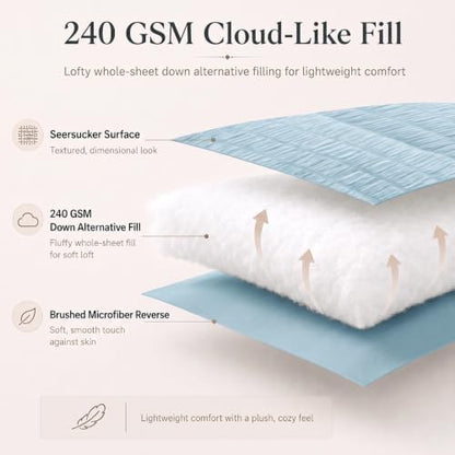 CozyLux California King Comforter Set, Light Blue Seersucker Bed in a Bag