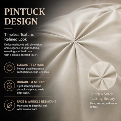 CozyLux Oversized Queen Comforter Set Beige, 7 Pieces Pintuck Bed in a Bag