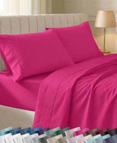 California Design Den Soft 100% Cotton Sateen Cal King Sheets Set, Hot Pink