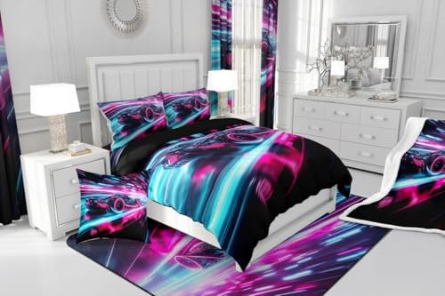 Erosebridal Kids Boys Girls Red Race Car Comforter Set King Size,Sports Cars Comforter Set for Teens Race Car Bedding Set Racing Cars Duvet Bed Set Room Decor Bedding Collection,Blue Black Pink