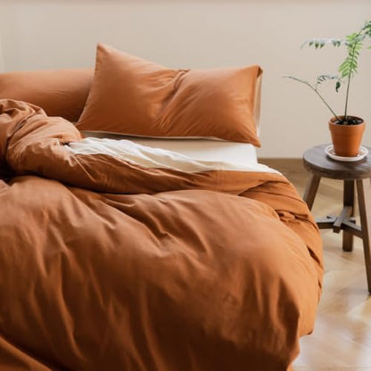 LifeTB Jersey Knit Cotton Duvet Cover Set Twin XL Terracotta & Cream Beige