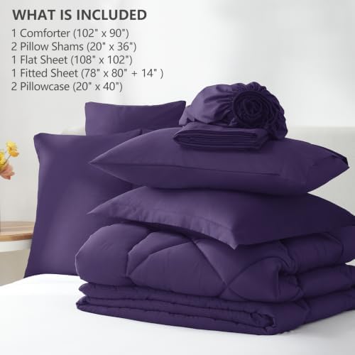 CozyLux King Comforter Set 102"x90" Purple - 7 Piece Bed in a Bag