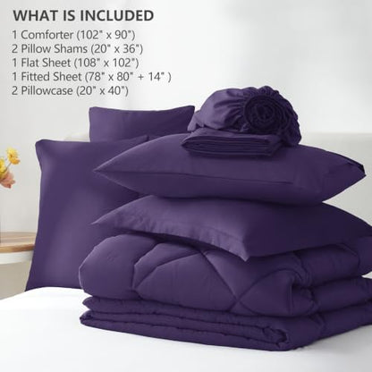 CozyLux King Comforter Set 102"x90" Purple - 7 Piece Bed in a Bag