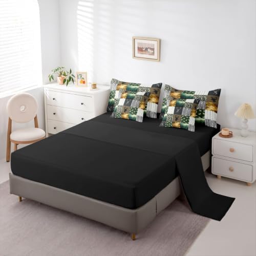 Feelyou Deer Hunting Comforter Set King Size 7 Pieces Camouflage Bedding Set for Kids Boys Girls Rustic Plaid Bed in a Bag with Comforter, Sheets, Pillowcases, Cushion Covers Lightweight