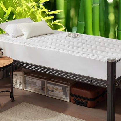 Unilibra Twin XL Size Waterproof Mattress Pad Rayon Made from Bamboo, Quilted Breathable Mattress Protector, 6''-19'' Deep Pocket Fitted Mattress Cover White