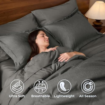 JOLLYVOGUE Dark Grey Queen Comforter Set, Cationic Dyeing Bed in a Bag Queen 7 Pieces, Double-Tone Bedding Set with Down Alternative Comforter, Sheets, Pillowcases & Shams