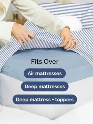 Extra Deep Pocket Full Size Sheet Set - Breathable & Cooling - Blue Stripes