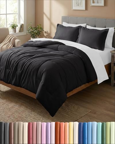 King Comforter Set - Black Bedding for All Seasons - Soft 3 Piece Bed Set