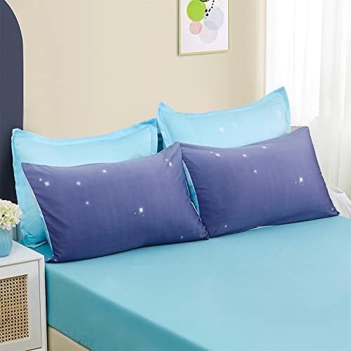 Dinjoy Girls Women Comforter Set King Size Ombre Blue Purple Rainbow Bedding Set 7 Pieces Bed in A Bag for Teen Adult (1 Comforter, 1 Flat Sheet, 1 Fitted Sheet, Pillow Shams & Pillowcases)