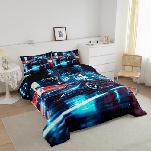 Feelyou City Racing Car Bedding Set Queen Size for Kids Teens