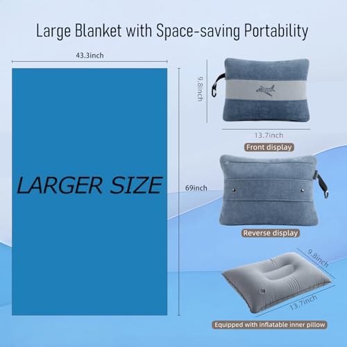 Melissa Large Soft Travel Blanket and Inflatable Pillow Set