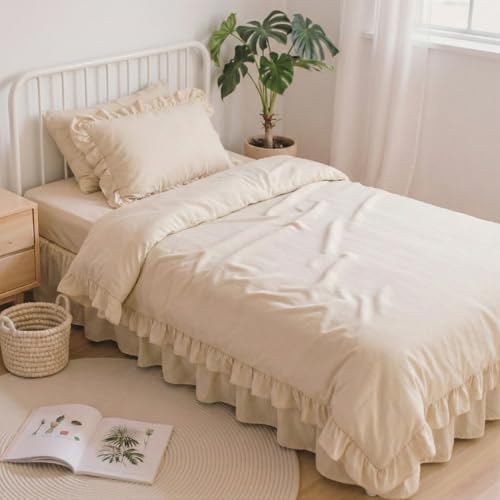 Anluoer Twin Comforter Set 5 Piece,Ruffle Bed in a Bag Twin Bedding Sets