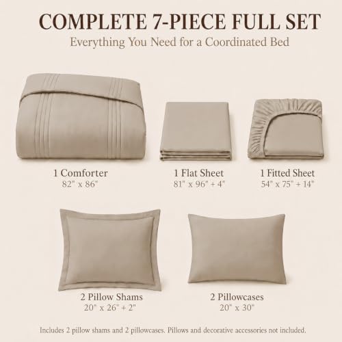 CozyLux Full Size Comforter Sets Wheat- 7 Pieces Bed in a Bag