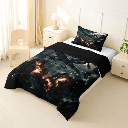 Erosebridal Vintage Fighter Airplane Toddler Bedding Set Military Aircraft Comforter Set for Kids Boys Girls Realistic 3D Print Cloud Flame Aviation Down Comforter Plane Quilt Duvet