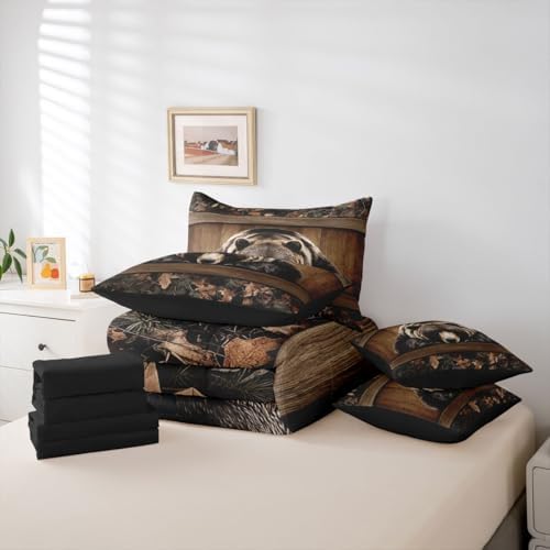 Erosebridal Grizzly Bear Full Bedding Set 7 Piece Rustic Hunting Bear Bed in A Bag with Sheets Farmhouse Cabin Comforter Set for Kids Adults,Wildlife Animal Black Brown Bed Sets