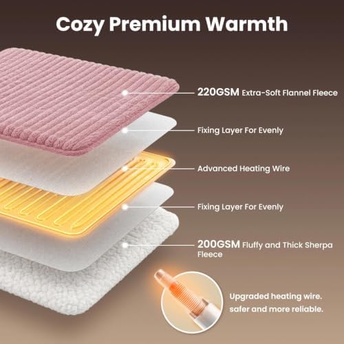 Homemate Electric Heated Heating Blanket Twin Size 62"x84" Flannel Sherpa