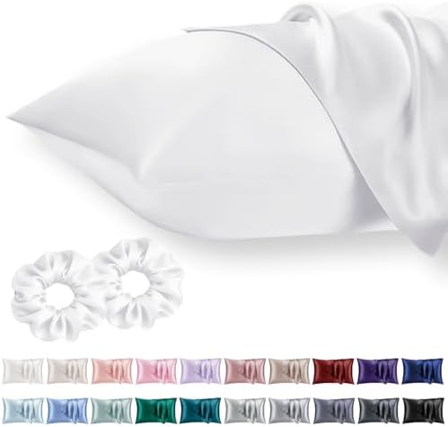 Vielit King Satin Pillowcase for Hair 2pc,Similar to Silk Pillow Cases,Easier Care Than Silk Pillowcase Gifts for Women Men,White,20x36 & Envelope Closure and 2 Satin Scrunchies