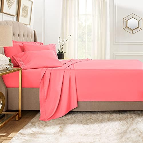 Clara Clark Twin XL Sheets, 5 Piece Set - Hotel Luxury Bed Sheets, Super Soft Bedding Set, Twin XL Size, Coral Pink