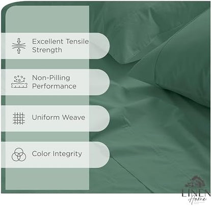 Linen Home 100% Cotton Percale Cal King Sheets 4Pc Cooling, Frosty Green