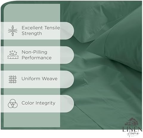 Linen Home 100% Cotton Percale Sheets Twin Size Pack of 2, Frosty Green, Deep Pocket, 6 Pieces Set- 2 Flat, 2 Fitted and 2 Pillowcases, Crisp Cool and Long Staple Strong Bed Linen