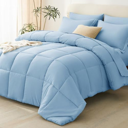CozyLux Full Size Comforter Sets, 7-Piece Bed in a Bag, Baby Blue