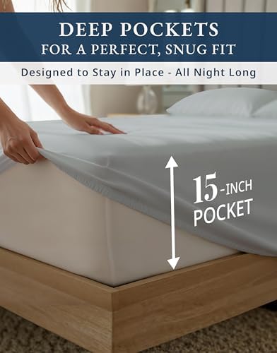 LANE LINEN Cooling Sheets Twin 100% Egyptian Cotton Sateen - Silver