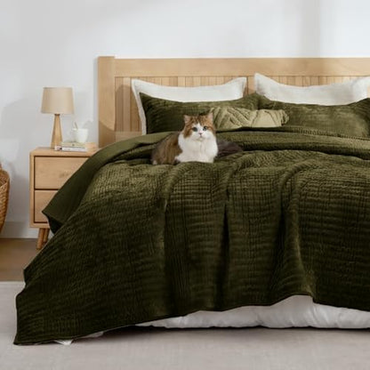 BEDELITE Velvet Quilt Set King Size, Luxury Velvet Comforter Bedding