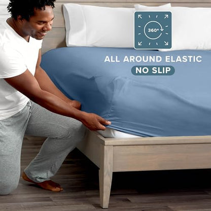 Bare Home Fitted Sheet - 1800 Ultra-Soft (Queen Short, Coronet Blue)
