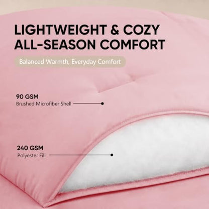 HIMEET King Comforter Set, 7-Piece Point-Quilted Bed in a Bag, Pink