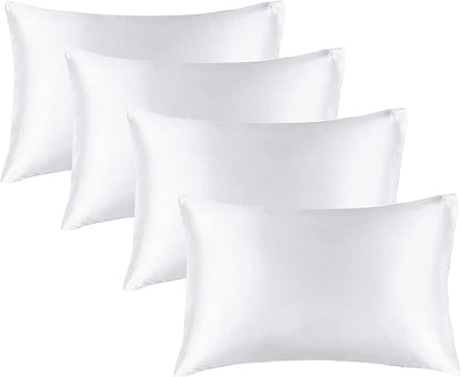 BEDELITE Satin Pillowcase for Hair and Skin, Super Soft Similar to Silk Pillow Cases 4 Pack with Envelope Closure, Cooling Pillowcases for Women Men (20"x36" King Size, White)