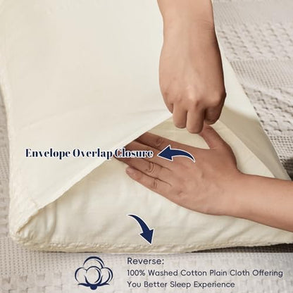 PHF Cotton Waffle Pillow Shams Queen Size 20" x 30", Ivory, No Insert
