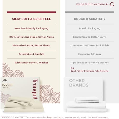 Mayfair Linen Egyptian Cotton Sheets King Size - Luxury 800 Series High Thread Count King Sheets (4 PC, Sand), Soft Cooling 16" Deep Pocket Hotel Quality Bed Sheet Set - Tranquil Collection