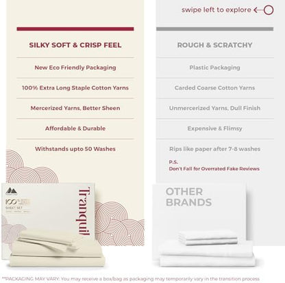 Mayfair Linen Egyptian Cotton Sheets King Size - Luxury 800 Series High Thread Count King Sheets (4 PC, Sand), Soft Cooling 16" Deep Pocket Hotel Quality Bed Sheet Set - Tranquil Collection