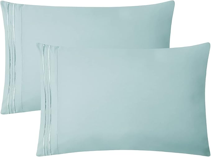 Clara Clark Bed Sheets, Premier 1800 Series 4 Piece Bed Sheet Set, Deep Pocket, Wrinkle, Fade, Stain Resistant, Luxury Soft Bedding Sheets & Pillowcases, Split King, Light Blue Aqua