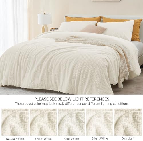 ChiXpace Fleece Queen Comforter Set Beige, Fluffy Flannel Bed Set 3 Pieces