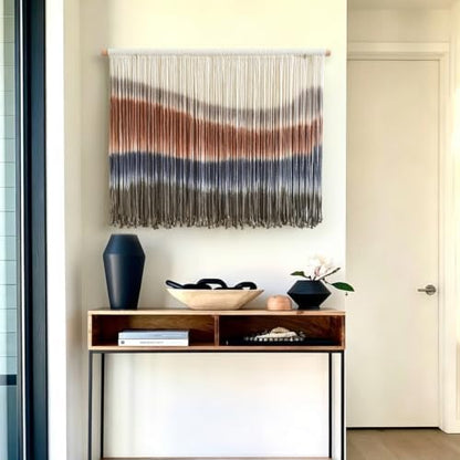 Flber Macrame Wall Hanging Blue Dip Dye for Bedroom 27" W x 19" L