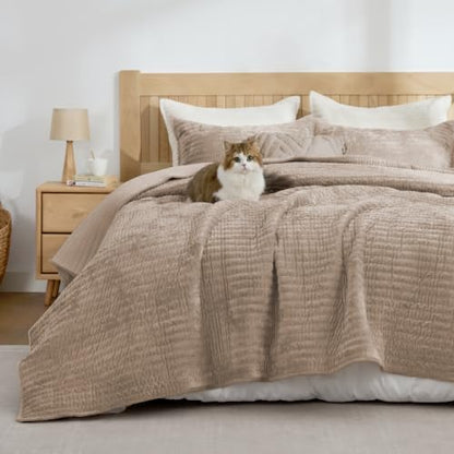 BEDELITE Velvet Quilt Set King Size, Luxury Velvet Comforter Bedding
